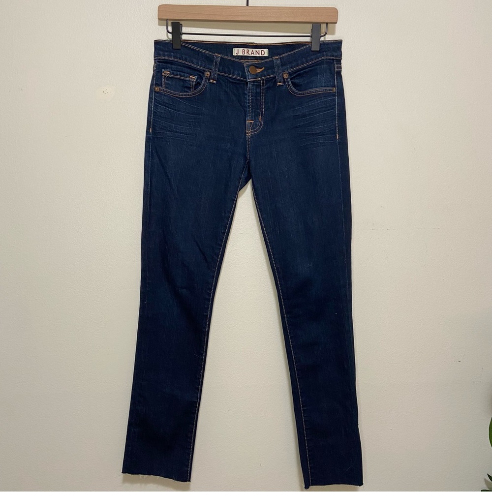 J Brand Dark Wash Low Rise Raw Hem Skinny Jeans